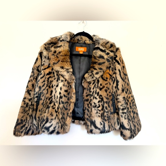 Jackets & Blazers - Michael Kors Genuine Fur Cropped Leopard Print Jacket